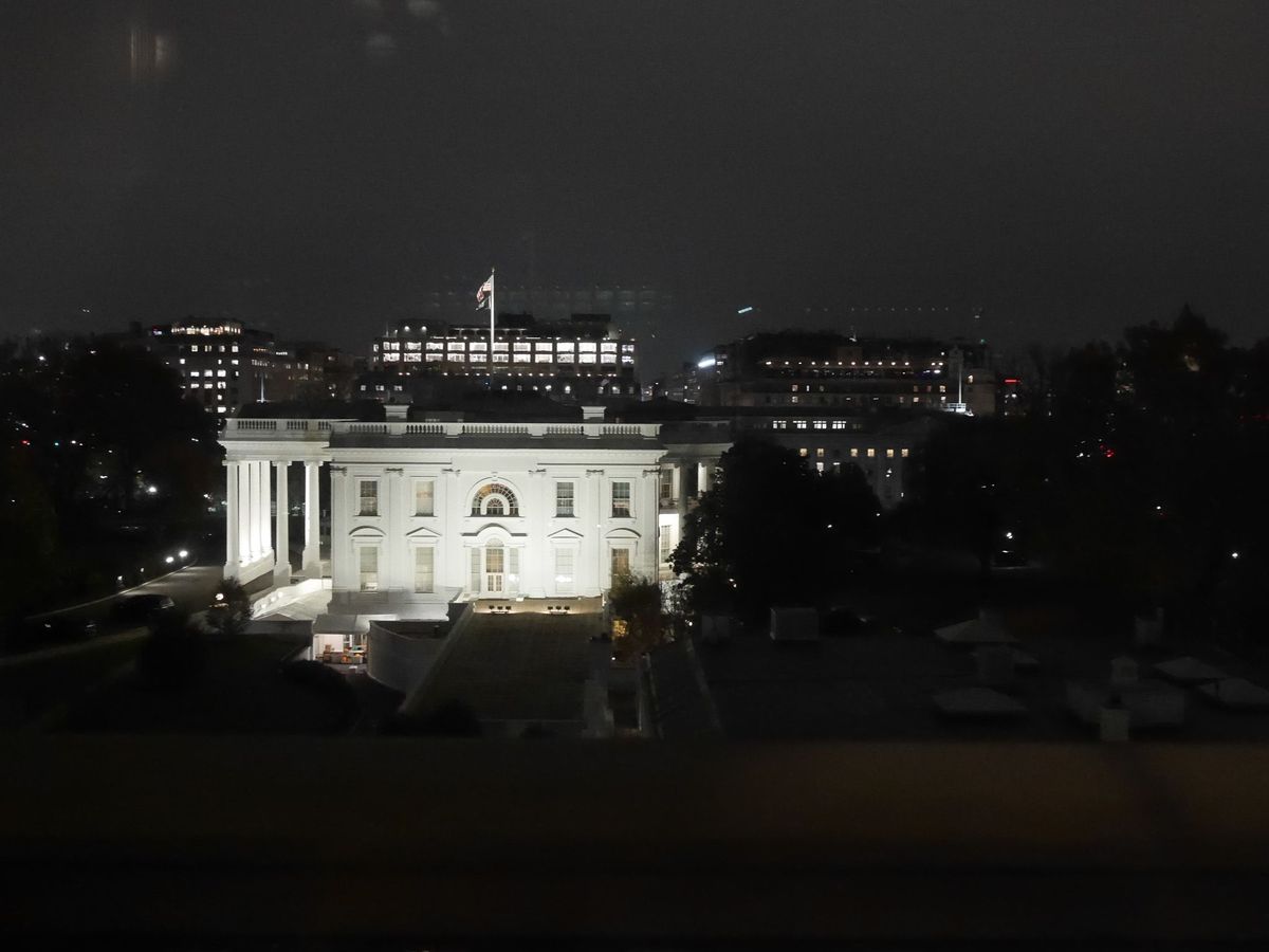 The White House at night.